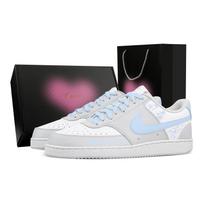 Nike Court Vision Kunlun Ice Plain Heart Box Abrasion Resistant Low top Skateboard Shoes Men's White Blue HM9862-002(Team773--) 43
