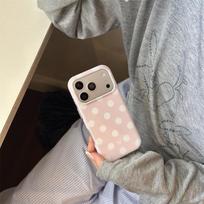 Korean Style Pink-Brown Polka Dot iPhone 16/17 Pro Max Case, Double Layer, Fits 15/14 Models iPhone 14 Pro