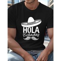 European Size Plus Size Big&Tall Men's Festive Summer T-Shirt: Short Sleeve Casual Tees with Traditional Mexican Sombrero Graphic Print for Daily Life S įvairiaspalvis