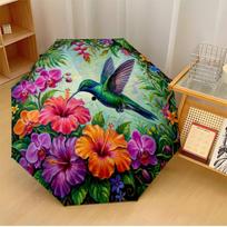 Hummingbird Among Tropical Flowers Printed umbrella windproof folding umbrella portable sun and rain umbrella suitable for gifting