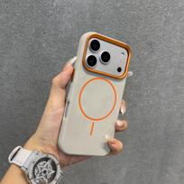 iPhone 17 Pro Max Case, Elephant Leather Texture, Color Block Design, Magnetic Suction, Apple 16 Drop Protection 13 Pro pilka spalva