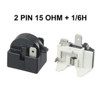 Šaldytuvo PTC paleidimo relė 1/2 kaiščio 15 Ohm + 1/6H kompresoriaus perkrovos saugiklis Šaldytuvai aušintuvai maitinimo šaltiniai relės 2 Pin 15 Ohm  1-6H gray