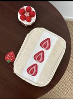 Strawberry Plush Makeup Bag: Large Capacity Travel Essential for Women 20*7*15cm white