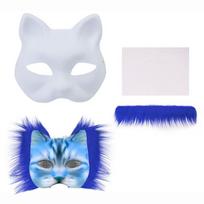 Diy White Pulp Mask Therian Mask Set Blank Mask Animal Fox Cat Mask Creative Handmade Graffiti Half Face Mask Party Cosplay Gift