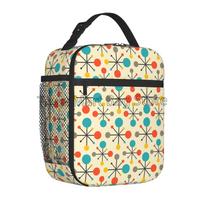 Mid Century Fifties Modern Atomic Retro Colors Insulated Lunch Bag Resuable Thermal Lunch Box Portable Cooler Bento Tote Bags