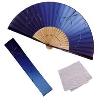 Stylish Business Fan Set with Fan Case and Dragonfly Navy [Osaka Choseido] Men's Handkerchief, Pattern,