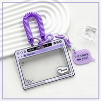 Cute Cartoon Design ID Holder Horizontal Transparent Card Case Waterproof Slide Closure Card Cover Bus Card violetinė