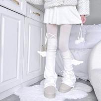 Subculture Pure White Wings Horn Leg Cover Japanese Harajuku Stacked Over Knee Socks Autumn and Winter Personalized Strap Socks One Size balta