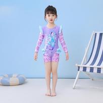 Merginų maudymosi kostiumas ilgomis rankovėmis su raukiniais ir kelnaitėmis, CPC sertifikuotas vaikams 5XL 130-140cm 52-60kg