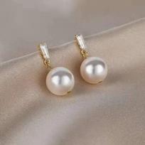 Round Imitation Pearl CZ Crystal Drop Earrings for Women Simple Vintage Temperament Zircon Accessory Wholesale Gift Brincos