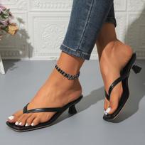 European & American Fashion Women's Thong Flip-Flops: 2026 Summer Fairy Style Square Toe Stiletto Heel Sandals 40 juoda