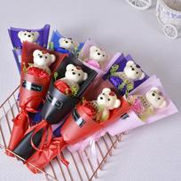 Rose Scented Teddy Bear Soap Bouquet - Mother's Day & Valentine's Gift Red Rose Teddy Bear (Red Wrap)