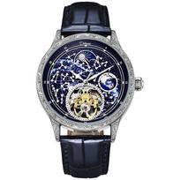 Dulunwe Puikus žvaigždėtas dangus šviečiantis Tourbillon mechaninis laikrodis Unikalus vyriškas tuščiaviduris skeletas automatinis rankinis laikrodis mėlyna