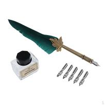 Nibbed Pen, Traditional Feather Nib Dip Pen Set, Writing Quill Business Present Turquoise