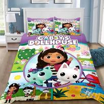 Cartoon Duvet Cover Pillowcase Bedding Set Gabbys Dollhouses Adult Boy Girl Bedroom Decoration Children Single Double Large Size EU Single(135*200cm)3pcs