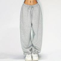 Women's Y2K Vintage Grey Wide Leg Sweatpants Loose Baggy Drawstring Waist Hip Hop Jazz Dance Casual Sports Trousers S pilka