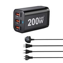 200W GaN USB C įkroviklis, 6 prievadai, PD Type C greitasis įkroviklis, 100W daugiafunkcinė stotelė, telefonui, planšetiniam kompiuteriui, staliniam kompiuteriui, JAV, ES, JK, AU, 30W išvestis, 5A AU juoda
