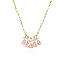 Brass Gold Plated Water Drop Cubic Zirconia Crystal Women's Necklace Simple and Elegant Female Accessories Gift Wedding Zircon 40cm rožinė