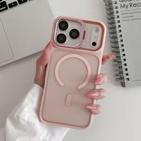 Magnetic Frosted Transparent iPhone 17 Pro Max Case with Stand & Anti-fall Protection iPhone 14 Pro rožinė