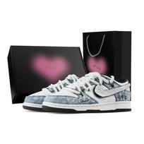 Nike Dunk Home Cat Journal, Heart Box Slip Resistant Abrasion Resistant Low top Skateboard Shoes Unisex Blue White DD1391-100(Team529--) 35.5