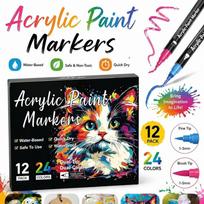 24/48 Colors Acrylic Paint Markers Quick Dry Nail Art Pens New Dual Tip Markers  Rock Painting 12 Pack-24 colors