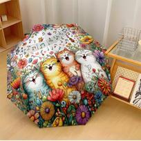 Cats Singing Among Flowers Printed umbrella windproof folding umbrella portable sun and rain umbrella suitable for gifting