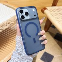 Apple iPhone 17 Pro Max Magnetic Case: Drop-proof, Frosted, Solid Color, Skin-feel Cover for iPhone 15/16 iPhone 14 mėlyna