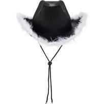 White Denim Cowboy Hat with Pink Fur Trim One Size