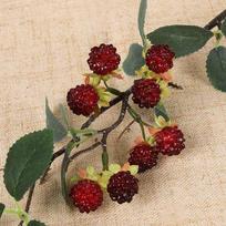 Creative Red Raspberry Artificial Plant Green Leaves Photo Props Simulation Berry Branches Faux Fruit Home Decoration tamsiai raudona spalva