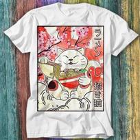 Japanese Noodles Maneki Neko Lucky Cat Ramen Fortune Reading T Shirt Mens Womens Tees Top Top Tee 245 M