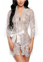 Sexy Lace Kimono Lingerie Set - Women's European & American Style Mesh Pajamas S balta