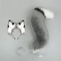 Fluffy Fox Wolf Dog Ears Tail Set Plush Halloween Costume Accessories Cosplay Anime Convention Game Role Play For Festival 1 set