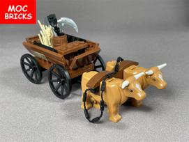 Set Sale MOC Block Bricks Cow Cattle Cart Oxen Town Farm House Assembled Building Block Set Accessories Children's Toys  Playsets