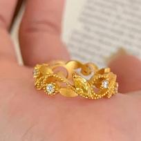light luxury exquisite hollow out leaf rings for women Vintage palace style wire drawing yellow ring high quality jewelry 12.5 auksas