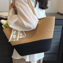 Large capacity woven bag women's fashion versatile messenger bag women's shoulder tote beach bag women's beach vacation
