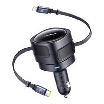 Ładowarka Samochodowa Ze Zwijanymi Kablami Usb-C Iphone Lightning 60W - Czarna