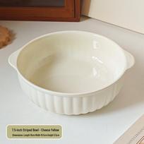 Creamy Ceramic Double-Ear Bowl for Air Fryer, Microwave, Oven, Salad, and Steamed Eggs