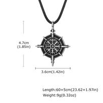 Vintage Norse Viking Rune Compass Pendant Necklace for Men, Adjustable Rope Chain Stainless Steel Jewelry Graduation Guide Gift
