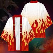 Anime Demon Slayer Rengoku Kyoujurou Cosplay Costumes Kimono Flame Symbol Jacket Teens Cardigan Cloak Haori Pajamas Top