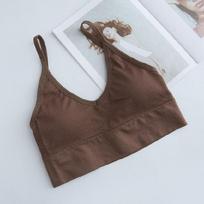 Women's Spaghetti Strap Vest with Chest Pads - Anti-exposure Short Bandeau Top for Beautiful Back. One Size kava