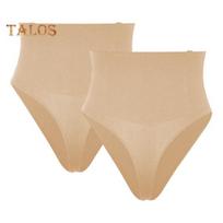 2 Pcs Women Thong High Waist Tummy Control Butt-uncovered One-piece Moulding Good Breathability Elastic Quick-drying Posture Correction Briefs Female L smėlis