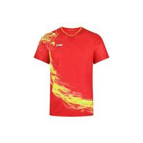 Li-Ning Ping Pong Series Quick-Dry Sports Flame Letter Print Competition Short Sleeve T-Shirt Men Tops Cherry-Red AAYR357-1 M