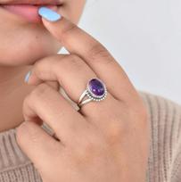 Violetinis ametisto žiedas, 925 sterlingų sidabras, Vestuvinis žiedas jai, Dovana jai, Rankų darbo įžadų žiedas 4 sidabras