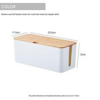 Bamboo Lid Cable Organizer Box with Round Hole for Desktop Power Strips and Data Cables elegantiška balta spalva