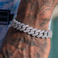 14MM Iced Prong Link Cuban Chain Bracelets for Men Women Full Rhinestones Chunky Miami Cuban Bracelet Punk Hip Hop Jewelry Gift 7inch(18cm)