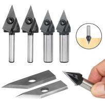 45 Degree V-Shaped Router Bit V Groove Carbide Flute Ruter Bit End Mills Woodworking Chamfering Engraving Milling Cuttters 2pcs Blades