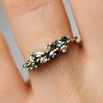 New Romantic Gold Color Ring with Light Blue Marquise CZ for Women Luxury Fashion Lady's Rings Party Creative Gift Zircon 6 auksas