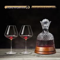 Premium Rotating Wine Decanter Set with Swirl Wood Base and 2 Burgundy Glasses