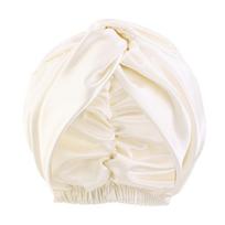 Silk Like Bedtime Bonnet Hair Bonnet Twisted Design Double Layer Structure Soft Hair Protector Moisture Absorption For Night Use smėlis