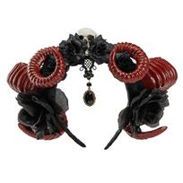 Handmade Horn Headbands Girl Witch Headwear Horn Dark Lace Fursuit Masquerades Halloween Witch Party 1 raudona